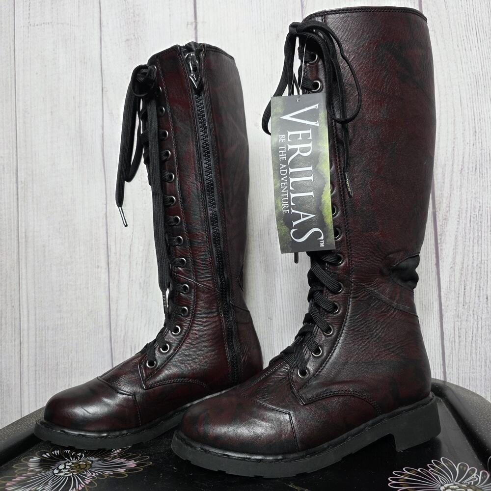 Verillas Ares Knee High Lace-Up/Zip Boots 7W Giant's Blood Leather Goth LARP